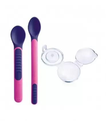 MAM 2 CUILLÈRES THERMO SENSIBLES + ÉTUI COULEUR VIOLETTE 6+ MOIS MAM 2 CUILLÈRES THERMO SENSIBLES + ÉTUI COULEUR VIOLETTE 6+ MOIS