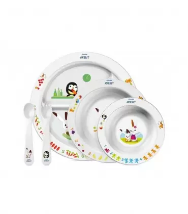 AVENT SET REPAS 6 M+ 1 ASSIETTE - 2 BOLS - 1 FOURCHETTE - 1 CUILLÈRE