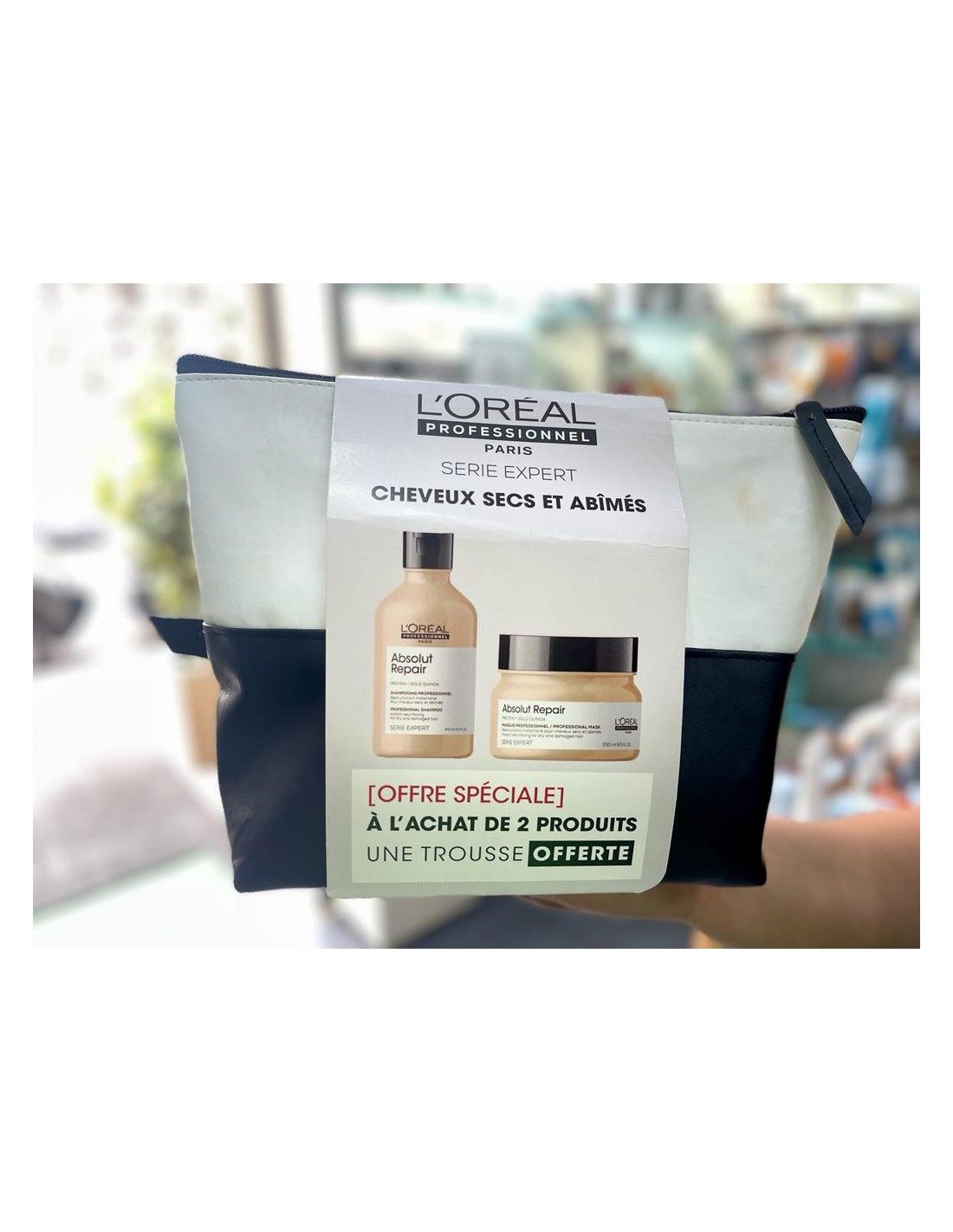 L'ORÉAL PROFESSIONNEL SERIE EXPERT ABSOLUT REPAIR SHAMPOOING 300ML + ABSOLUT REPAIR MASQUE 250ML + TROUSSE OFFERTE