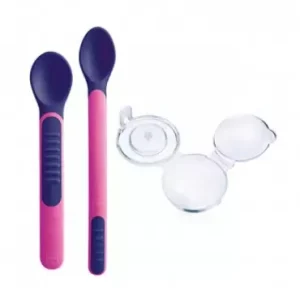 MAM 2 CUILLÈRES THERMO SENSIBLES + ÉTUI COULEUR VIOLETTE 6+ MOIS