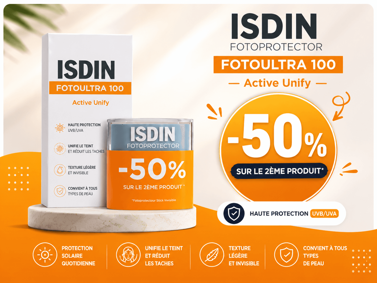 ISDIN Pack Summer FotoUltra Active Unify SPF50+ + Stick Invisible (-50% sur le Stick Invisible) – Image 2