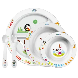 AVENT SET REPAS 6 M+ 1 ASSIETTE – 2 BOLS – 1 FOURCHETTE – 1 CUILLÈRE