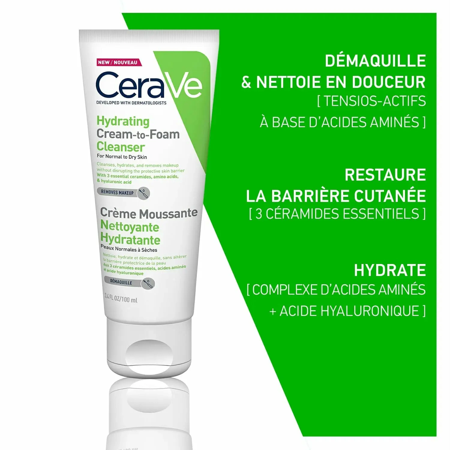 Cerave Crème Moussante Nettoyante Hydratante Peau Normale à Sèche | 100 ml
