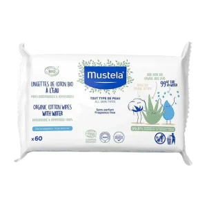 Mustela Lingettes de Coton Bio à l'Eau Certifiées Bio 60 Piéces