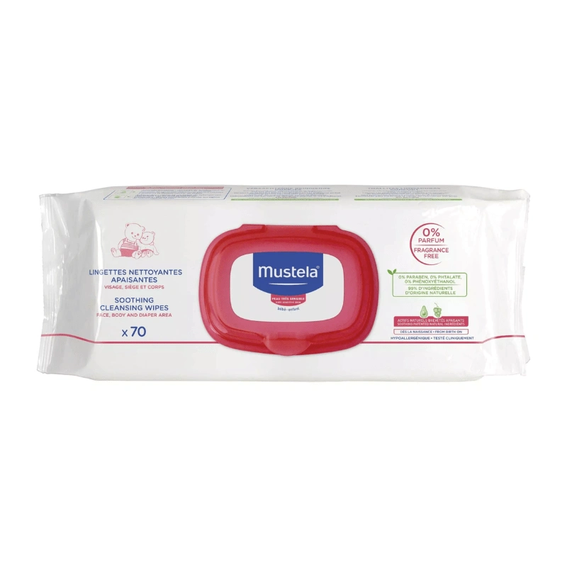 Mustela Lingettes Nettoyantes Apaisantes sans Parfum – 70 Piéces