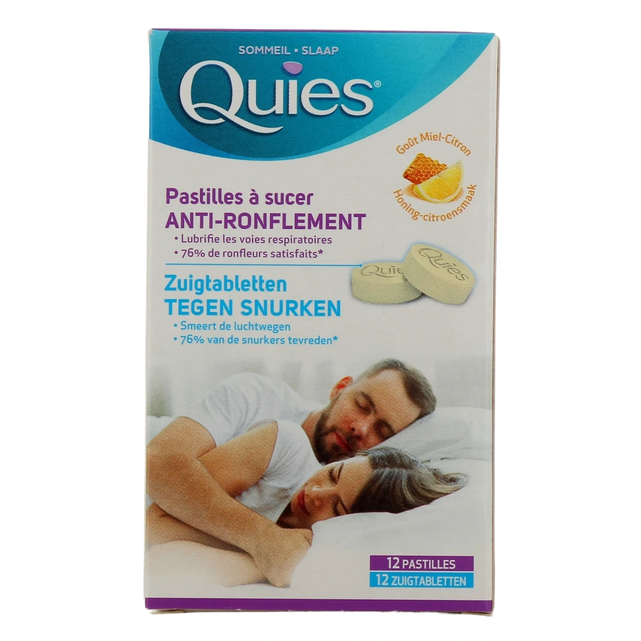 Quies Pastilles à Sucer Anti-Ronflement Goût Miel Citron 12 Pastilles