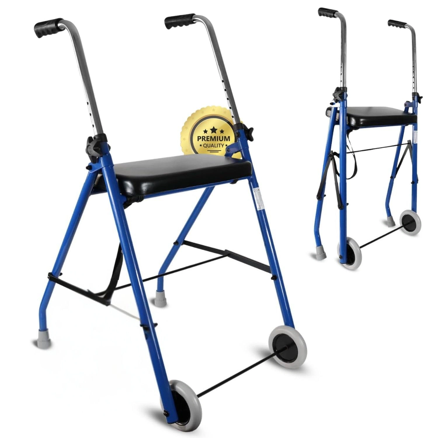 Rollator pliant 2 roues avec siège bleu